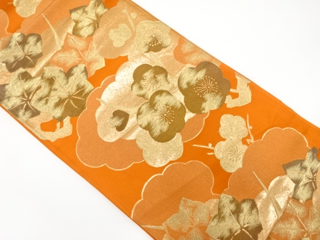 JAPANESE KIMONO / ANTIQUE FUKURO OBI / SILK / WOVEN UME & MAPLE